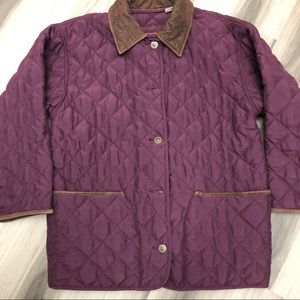 Vintage Timberland Quilted Jacket Burgundy Leather Collar